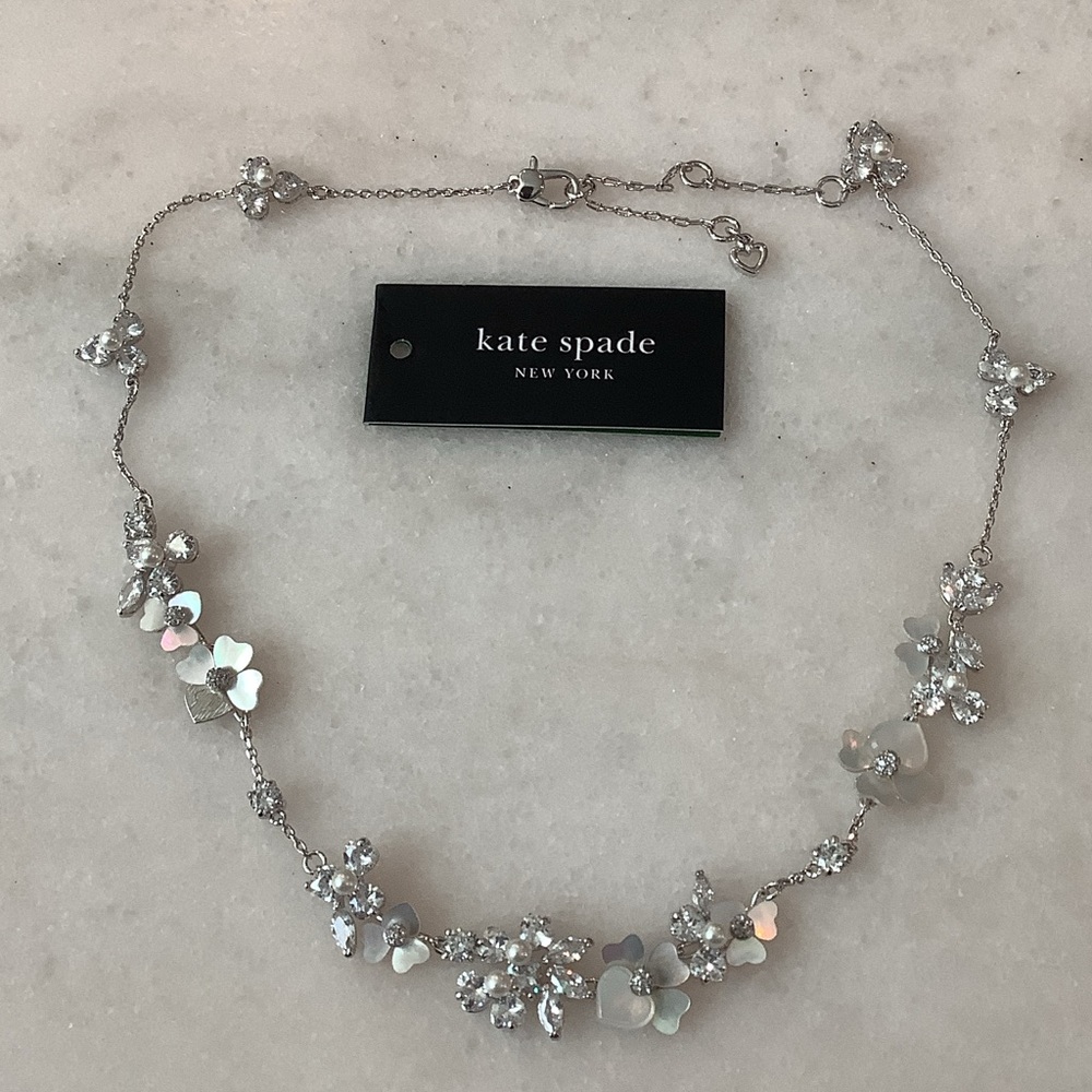 kate spade Iridescent Floral Crystal Necklace in Silver, Brand New